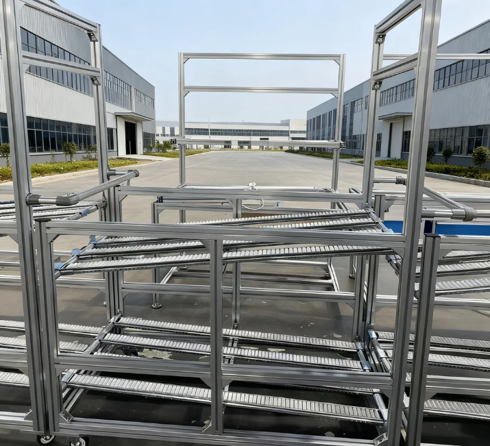 Three-layer Multi-channel Illuminated Aluminum Profile Flow Rack | Advanced First-In-First-Out Rack For Electronic Workshop Aisles